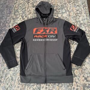 FXR Men’s Gray & Black Hooded Zip-Up Sweatshirt with Red Logo